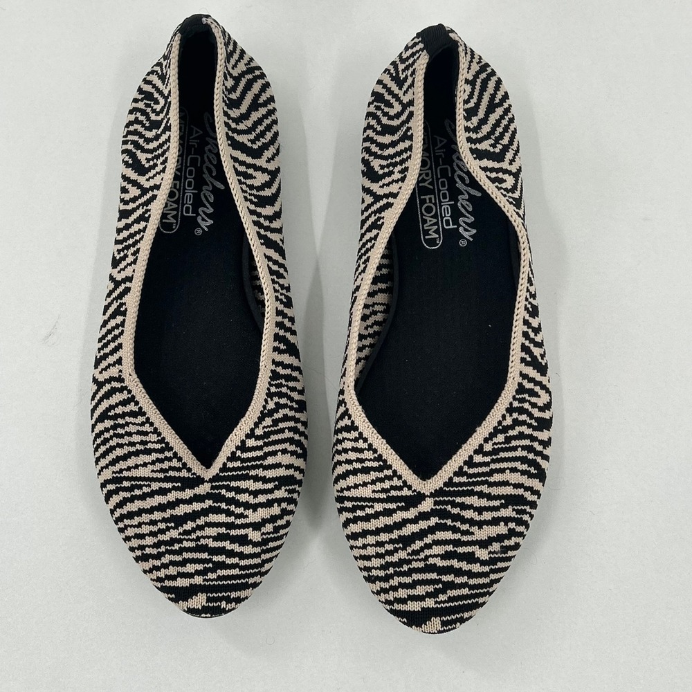 Skechers‎ Cleo 2.0 Love Spell Zebra Print Knit Ballet Flats Tan Black Size 7